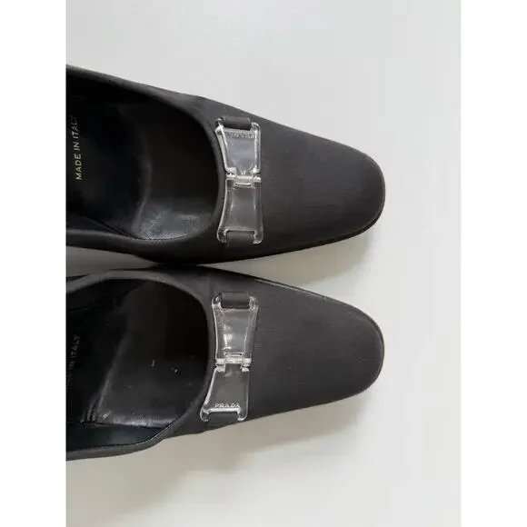 Prada Block Heel Pumps Womens Size 38.5 (US 8.5) Black Vintage Old Money Preppy - Picture 7 of 12
